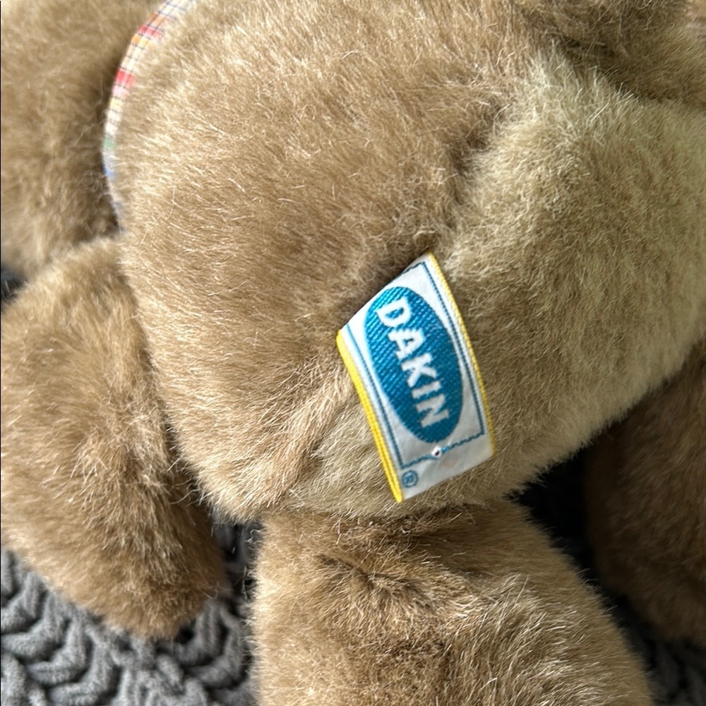 Vintage 1984 Dakin Plush Tan Dog‎ with Plaid Bow - Picture 4 of 7